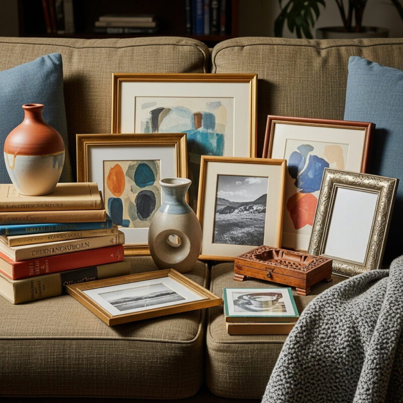 collection of thrifted decor items